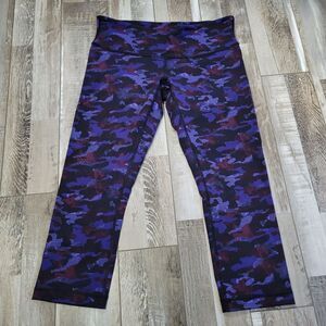 Lululemon Wunder Under Crop Leggings Purple Black Camo Size 8